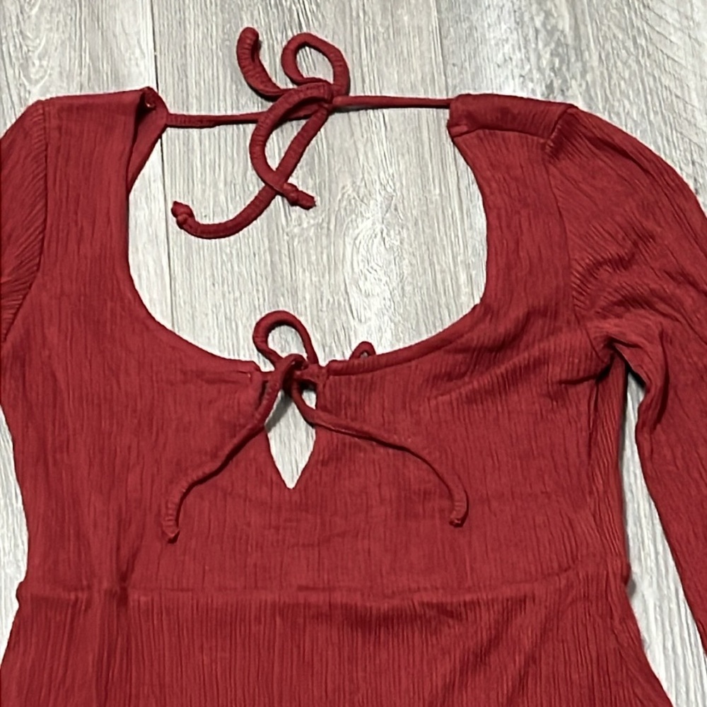Free People ribbed long sleeve dress/open back/ brown-burnt orange /size M /NWT - Picture 5 of 12